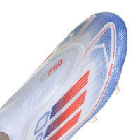 adidas F50 Elite Sans Lacets Gazon Naturel Chaussures de Foot (FG) Blanc Rouge Bleu
