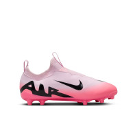 Nike Zoom Mercurial Vapor 15 Academy Sans Lacets Gazon Naturel Artificiel Chaussures de Foot (MG) Enfants Rose Clair Noir