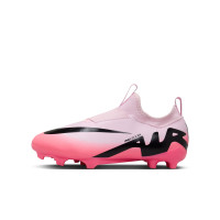 Nike Zoom Mercurial Vapor 15 Academy Sans Lacets Gazon Naturel Artificiel Chaussures de Foot (MG) Enfants Rose Clair Noir