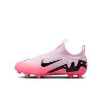 Nike Zoom Mercurial Vapor 15 Academy Sans Lacets Gazon Naturel Artificiel Chaussures de Foot (MG) Enfants Rose Clair Noir