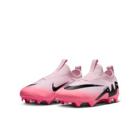 Nike Zoom Mercurial Vapor 15 Academy Sans Lacets Gazon Naturel Artificiel Chaussures de Foot (MG) Enfants Rose Clair Noir