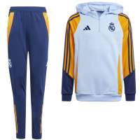 adidas Real Madrid Track Hoodie Trainingspak 2024-2025 Kids Lichtblauw Donkerblauw Geel