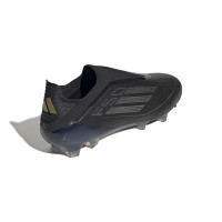 adidas F50 Elite Sans Lacets Gazon Naturel Chaussures de Foot (FG) Noir Gris Doré