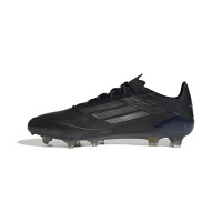 adidas F50 Elite Sans Lacets Gazon Naturel Chaussures de Foot (FG) Noir Gris Doré