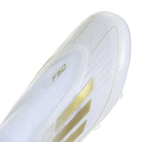 adidas F50 Elite Sans Lacets Gazon Naturel Chaussures de Foot (FG) Blanc Doré