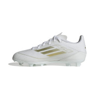 adidas F50 League Gazon Naturel Chaussures de Foot (FG) Enfants Blanc Doré