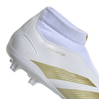 adidas Predator League Sans Lacets Gazon Naturel Chaussures de Foot (FG) Blanc Doré