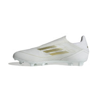 adidas F50 League Sans Lacets Gazon Naturel Chaussures de Foot (FG) Blanc Doré