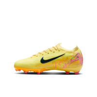 Nike Zoom Mercurial Vapor 16 Mbappé Pro Gazon Naturel Chaussures de Foot (FG) Enfants Jaune Rose Orange