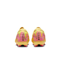 Nike Zoom Mercurial Vapor 16 Mbappé Pro Gazon Naturel Chaussures de Foot (FG) Enfants Jaune Rose Orange