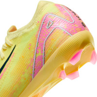 Nike Zoom Mercurial Vapor 16 Mbappé Pro Gazon Naturel Chaussures de Foot (FG) Enfants Jaune Rose Orange