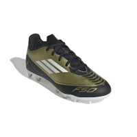 adidas F50 Messi Club Gazon Naturel Gazon Artificiel Chaussures de Foot (FxG) Enfants Doré Noir Blanc