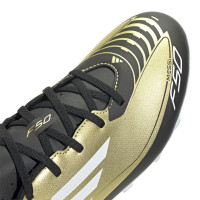 adidas F50 Messi Club Gazon Naturel Gazon Artificiel Chaussures de Foot (FxG) Doré Noir Blanc