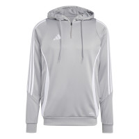 Haut d'entraînement à capuche adidas Tiro 24 1/4-Zip gris blanc