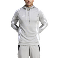 Haut d'entraînement à capuche adidas Tiro 24 1/4-Zip gris blanc