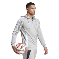 Haut d'entraînement à capuche adidas Tiro 24 1/4-Zip gris blanc