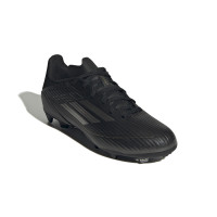 adidas F50 League Gazon Naturel Chaussures de Foot (FG) Enfants Noir Gris Doré
