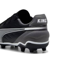 PUMA King Match Gazon Naturel Gazon Artificiel Chaussures de Foot (MG) Enfants Noir Blanc Gris