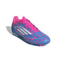 adidas F50 League Gazon Naturel Chaussures de Foot (FG) Bleu Rose Blanc