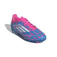 adidas F50 League Gazon Naturel Chaussures de Foot (FG) Enfants Bleu Rose Blanc