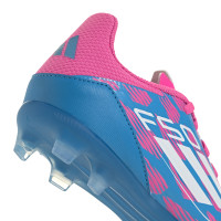 adidas F50 League Gazon Naturel Chaussures de Foot (FG) Enfants Bleu Rose Blanc