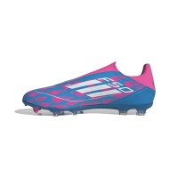 adidas F50 League Sans Lacets Gazon Naturel Chaussures de Foot (FG) Bleu Rose Blanc