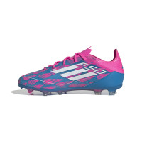 adidas F50 Pro Gazon Naturel Chaussures de Foot (FG) Enfants Bleu Rose Blanc