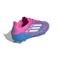 adidas F50 Pro Gazon Naturel Chaussures de Foot (FG) Enfants Bleu Rose Blanc