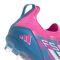 adidas F50 Pro Sans Lacets Gazon Naturel Chaussures de Foot (FG) Enfants Bleu Rose Blanc