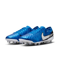 Nike Tiempo Legend 10 Elite Gazon Naturel Chaussures de Foot (FG) Bleu Blanc Noir