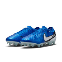 Nike Tiempo Legend 10 Elite Crampons Vissés Chaussures de Foot (SG) Anti-Clog Bleu Blanc Noir