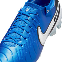 Nike Tiempo Legend 10 Elite Crampons Vissés Chaussures de Foot (SG) Anti-Clog Bleu Blanc Noir