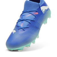 PUMA Future 7 Match Gazon Naturel Gazon Artificiel Chaussures de Foot (MG) Bleu Turquoise Blanc