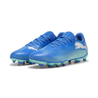 PUMA Future 7 Play Gazon Naturel Gazon Artificiel Chaussures de Foot (MG) Bleu Turquoise Blanc