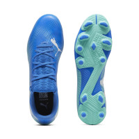 PUMA Future 7 Play Gazon Naturel Gazon Artificiel Chaussures de Foot (MG) Bleu Turquoise Blanc