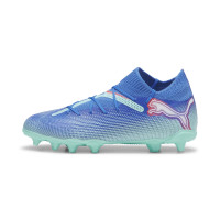 PUMA Future 7 Pro Gazon Naturel Gazon Artificiel Chaussures de Foot (MG) Enfants Bleu Turquoise Blanc