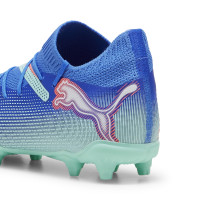 PUMA Future 7 Pro Gazon Naturel Gazon Artificiel Chaussures de Foot (MG) Enfants Bleu Turquoise Blanc