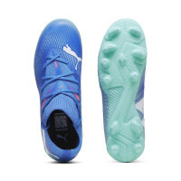 PUMA Future 7 Match Gazon Naturel Gazon Artificiel Chaussures de Foot (MG) Enfants Bleu Turquoise Blanc