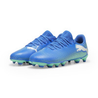 PUMA Future 7 Match Gazon Naturel Gazon Artificiel Chaussures de Foot (MG) Enfants Bleu Turquoise Blanc