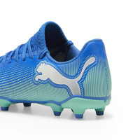 PUMA Future 7 Match Gazon Naturel Gazon Artificiel Chaussures de Foot (MG) Enfants Bleu Turquoise Blanc