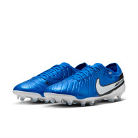 Nike Tiempo Legend 10 Pro Gazon Naturel Chaussures de Foot (FG) Bleu Blanc Noir