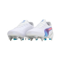 PUMA King Ultimate Crampons Vissés Chaussures de Foot (SG) Blanc Bleu Rose Clair