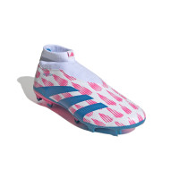 adidas Predator League Sans Lacets Gazon Naturel Chaussures de Foot (FG) Blanc Rose Bleu