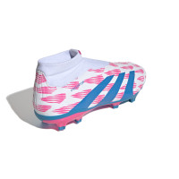 adidas Predator League Sans Lacets Gazon Naturel Chaussures de Foot (FG) Blanc Rose Bleu