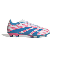 adidas Predator League Gazon Naturel Chaussures de Foot (FG) Enfants Blanc Rose Bleu