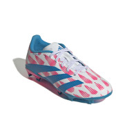 adidas Predator League Gazon Naturel Chaussures de Foot (FG) Enfants Blanc Rose Bleu