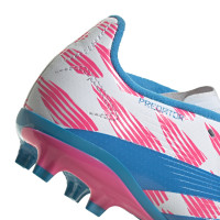 adidas Predator League Gazon Naturel Chaussures de Foot (FG) Enfants Blanc Rose Bleu