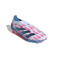 adidas Predator Elite Sans Lacets Gazon Naturel Chaussures de Foot (FG) Blanc Rose Bleu