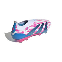 adidas Predator Elite Sans Lacets Gazon Naturel Chaussures de Foot (FG) Blanc Rose Bleu