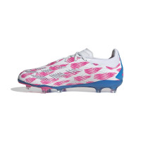 adidas Predator Elite Gazon Naturel Chaussures de Foot (FG) Enfants Blanc Rose Bleu